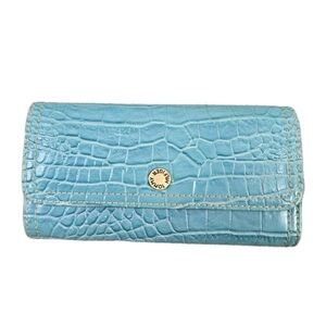 Y2k Tommy Hilfiger Blue Croc Embossed Leather Trifold Wallet Clutch Checkbook